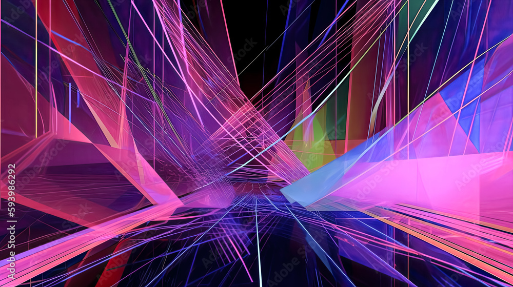 Aufkleber an abstract panoramic background with neon light and laser show was created - generative ai