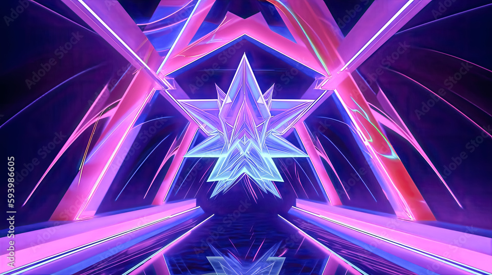 Poster an image of a star shape glowing with neon lines created a portal - generative ai