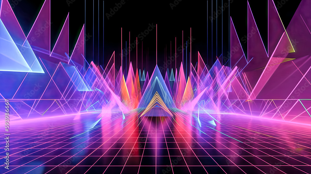 Aufkleber an abstract panoramic background featuring neon light and laser show was created - generative ai.