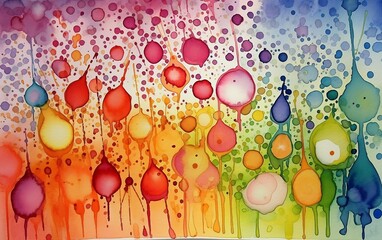 Fototapeta na wymiar Colorful watercolor rain drops illustration. Generative AI technology.