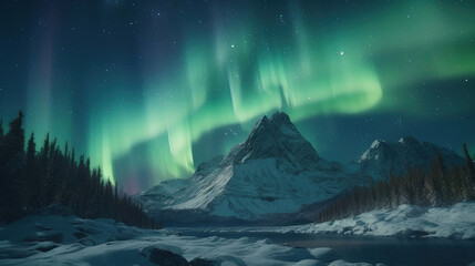 Obraz na płótnie Canvas Night with an aurora borealis in the sky. Generative AI.