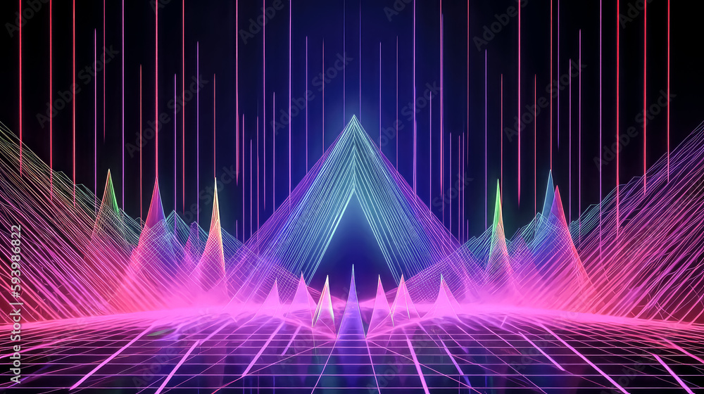 Poster an abstract panoramic background of neon light and laser show was created - generative ai