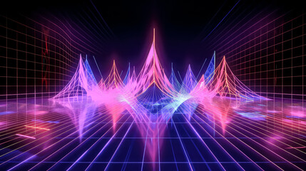 Fototapeta na wymiar An abstract panoramic background featuring neon light and laser show was generated with Generative AI. - Generative AI