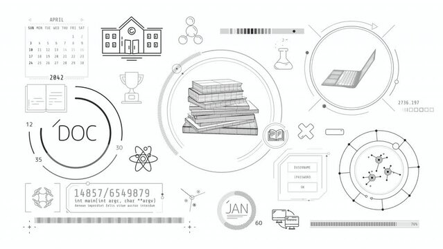 Animated infographics on the theme of learning and education.