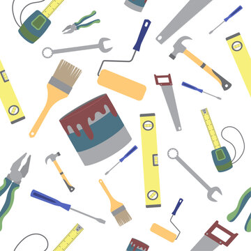 Seamless pattern with tools. Set of working tools.