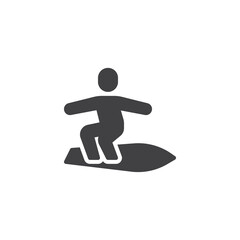 Surfer on surfboard vector icon