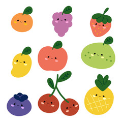 set of cute cartoon fruits