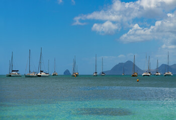 Seascape panorama from the beach of Saint Anne in the south of french overseas island Martinique....
