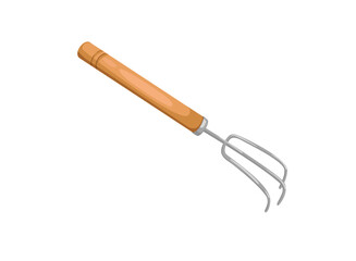 Concept Farm village field garden tool rake. This illustration features a flat, vector design of a cartoon-style rake, specifically designed for use in a garden or farm. Vector illustration.