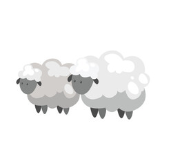 Concept Farm village field garden sheep. This illustration features a cute, flat, vector-style cartoon sheep in a farm or garden setting, set against a plain white background. Vector illustration.
