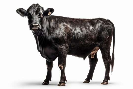 Black angus cow on white background, created with generative AI