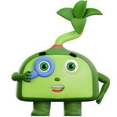 3d cute plant character doing research