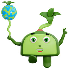 3d cute plant character save earth