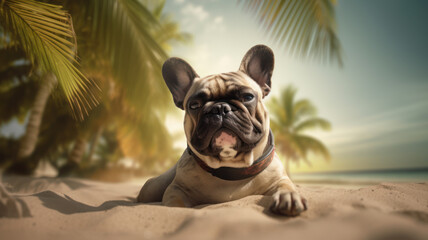 Fototapeta na wymiar French Bulldog on the Beach