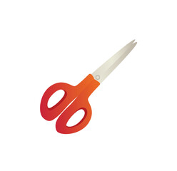 Concept School supplies education scissors. This illustration features a pair of red scissors, positioned at an angle on a plain white background. Vector illustration.