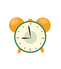 Concept School supplies education alarm clock. This illustration depicts an alarm clock, designed with a flat, vector style on a white background. Vector illustration.