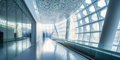 Obraz premium white glass walls of modern architecture and walkway in mall,