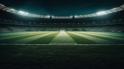 Fototapeta na wymiar Universal grass stadium illuminated by spotlights. Al generated