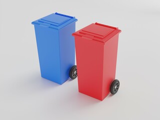 Plastic dustbin 3d illustration with white background 