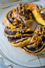 Fresh Cakes Pastries at Easter Holidays Table