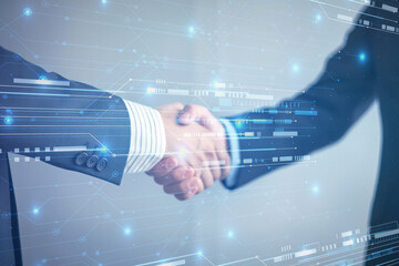 Global business, handshake scene, Generative AI