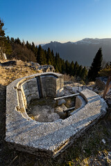 The Oberwiesen outpost is a Habsburg fortification from the Great War. Luserna, Alpe Cimbra, Trentino, Italy.