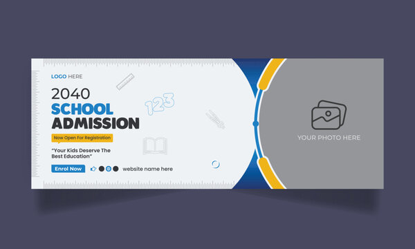 kids school admission social media facebook cover and web banner template