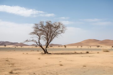 Fototapeta na wymiar Dead tree in desert, generative ai