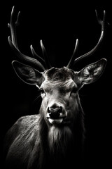 A black and white picture of a deers head. Generative AI