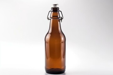 Bottle of beer with drops and white empty label isolated on white background. Generative AI