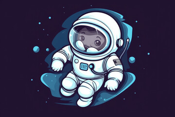 Cute white cartoon astronaut flying in zero gravity space