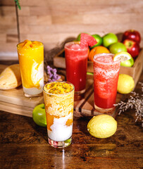 fruit and vegetable smoothies. Juice and smoothie ingredients. Healthy eating / diet concept.