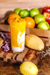 mango smoothies. Juice and smoothie ingredients. Healthy eating / diet concept.