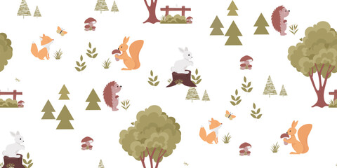 Obraz premium Seamless children's pattern with forest animals. Perfect for wallpaper and textile printing