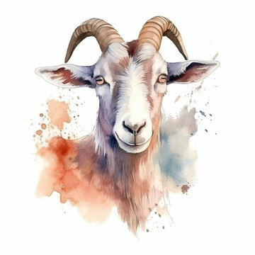 Goat On A Farm , Portrait , Watercolor Animal , Generative Ai