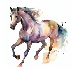 Naklejka na ściany i meble running horse isolated watercolor illustration , generative ai