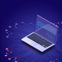 Vector isometric laptop illustration. Computer technology.