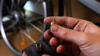 valve of a bicycle tube during repair