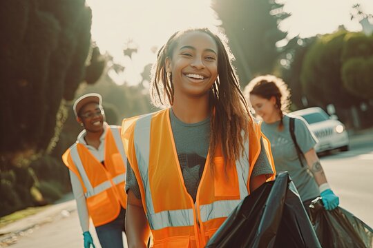 Small group of volunteers cleaning the streets in California.