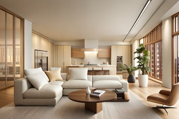 Mockup living room with cream interior.