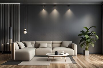 Mockup living room interior with blank wall.