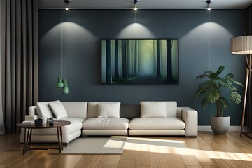 Mock up poster frame in modern interior