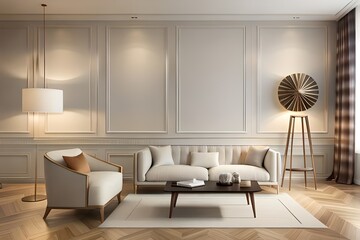 Mockup living room interior with blank wall.