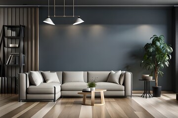 Mockup living room interior with blank wall.