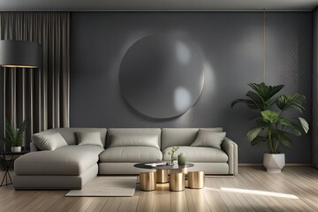 Mockup living room interior with blank wall.