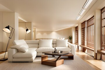 Mockup living room with cream interior.