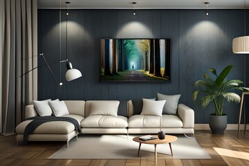 Mock up poster frame in modern interior
