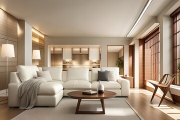 Mockup living room with cream interior.