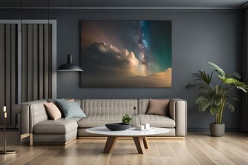 Mock up poster frame in modern interior