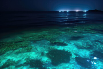 Fototapeta na wymiar Bioluminescence. Bio luminescent ocean. Bioluminescent plankton in the sea